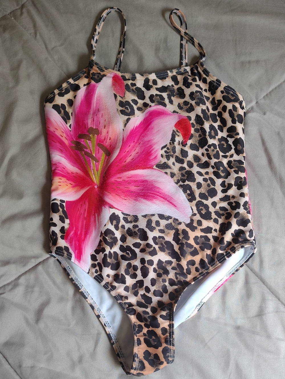 SHEIN Pink Floral Leopard Print Girls One-Piece Swimsuit